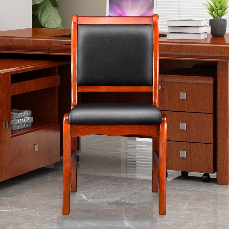 苏美特实木椅办公椅会议椅电脑椅会议椅实木牛皮无扶手家用靠背椅
