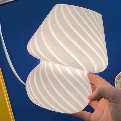 Lifepoem中古玻璃条纹台灯白色蘑菇灯可爱少女ins博主同款床头灯