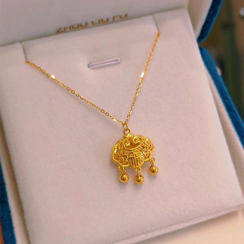 金店款沙金经典款吉祥如意平安锁项链仿真金吊坠项链复古