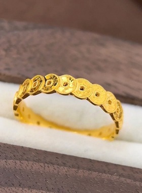 金店同款沙金碎冰铜钱戒指