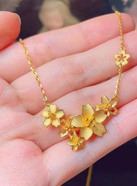 越南沙金三生花项链繁花似锦吊坠