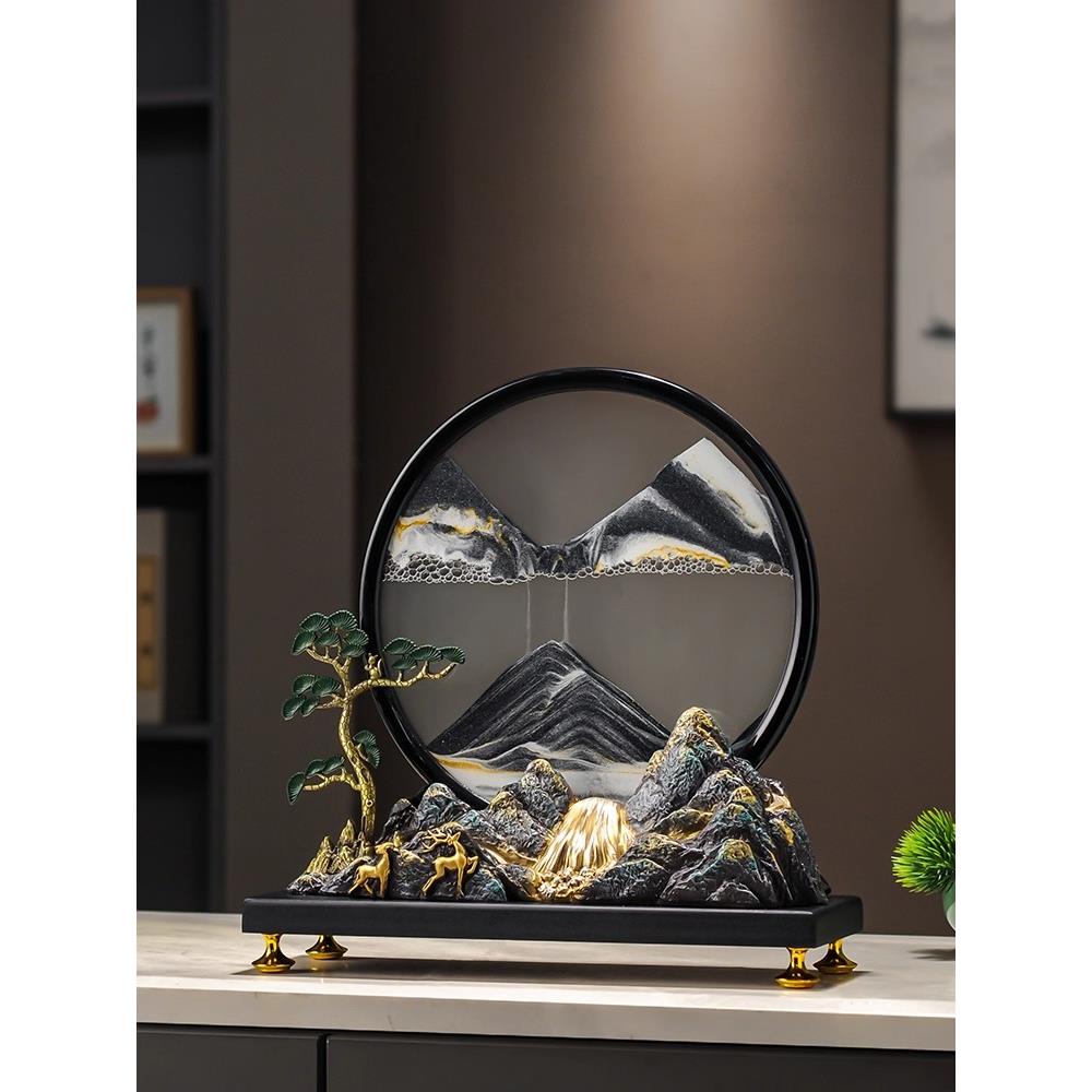 新中式办公室流水生财假山流沙画摆件高端客厅玄关装饰品乔迁礼物