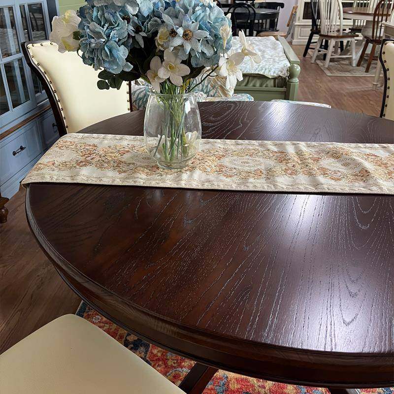 I1美式全实木大圆餐桌家用小户桌型胡501胡桃式桃木美圆桌餐色椅