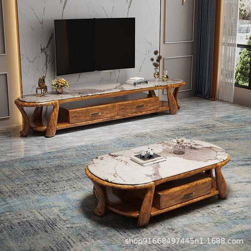新RJN中理式乌金桌木大茶几电视柜组合石高端别墅豪宅客厅茶实木