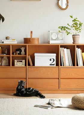 日式柜实木地收纳书家用储客厅落电视AWH柜展示书架樱桃木餐边柜