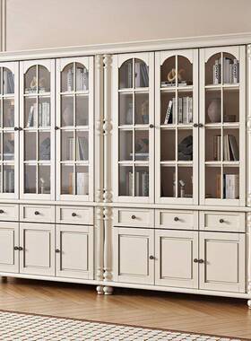 美式书柜奶油风家全实木功书柜白色欧式用书房多能合组小户985型