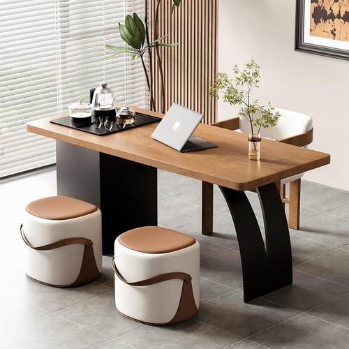 简JLZ约实木阳台办公桌茶桌一两用嵌体茶盘家内用小户客厅泡茶椅