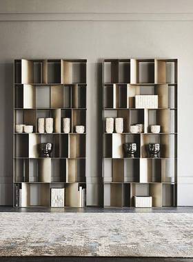 轻奢不锈钢柜子家楼用内嵌酒挂式金属壁书架店售部AHG装饰一体展