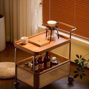 L带0V中小推车角实木移动轮边几不锈钢收纳客厅古储物藤804圆编简