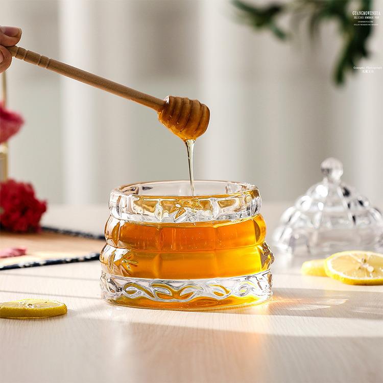 欧式锥玻璃蜜储物罐家用蜂糖储存SUB罐蜂蜜罐西式形储存罐带木浆