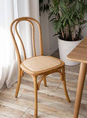 简约阳台休闲藤椅板凳子折叠放曲椅靠背化椅妆实YUZ木椅子家用木