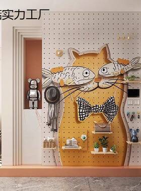 创意实木案洞洞板置物架WAI入户玄图挂关板隔板墙面收纳架子