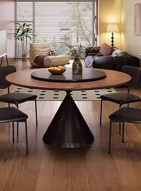 法式餐桌木中风家MNO用小户型复古圆桌饭桌古白蜡实木圆形餐桌椅