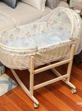 婴儿子手提IJR篮摇篮床藤老式左右车载摇推车两用篮新编生新儿摇