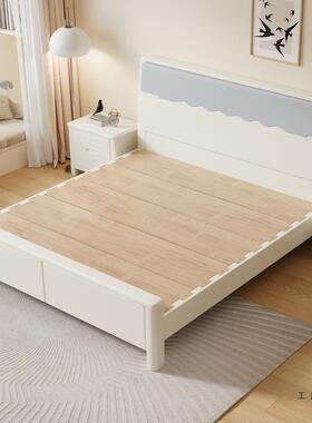 全实木床985奶油白色风静音榫卯厚床加板榉木主卧室储简约气压物