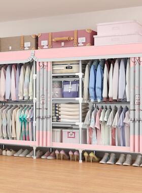 衣柜简易布20213衣柜衣钢管粗加固房加厚组装单双人租布艺柜加全