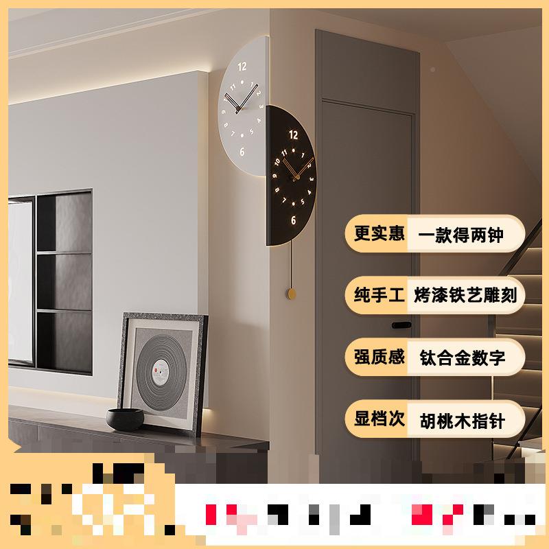 202cwTye8sW5新款现代挂墙客拐厅角双表面挂钟用家转角时钟餐厅静