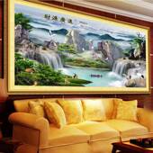 青飞新款 大幅风水佳作源广进财字绣FJ0725流水生十财风景山绣水2