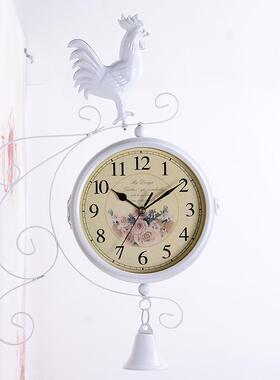 欧式面家创意挂钟居双客厅钟表L081015复古田园铁艺挂饰工艺品静