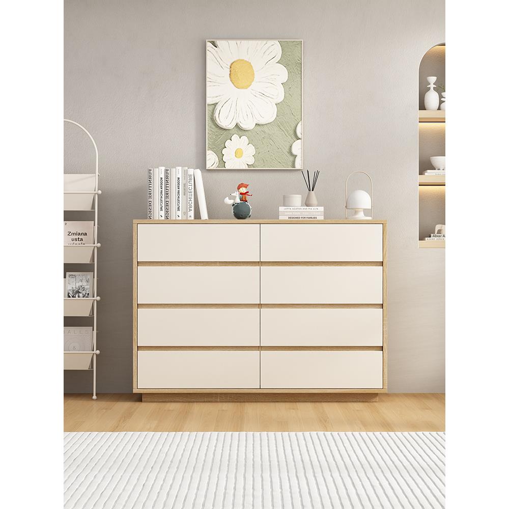 木油风斗客厅靠墙床尾柜五斗柜柜子卧室储F775HHTM实物奶柜收纳组