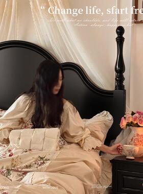 法约式中古风实木床轻卧奢安娜床美式黑色双人黑色XHZ6床主现代简