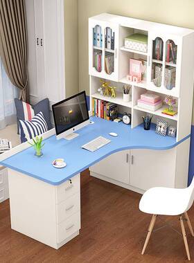 0J蓝色转角书F76HS566架一体用电脑台式家简约书经济儿童书桌桌带