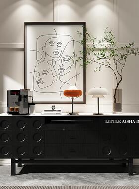 意极简实式木岩板玄关柜古复风WHZ客厅靠墙餐边客厅黑色玄关柜柜