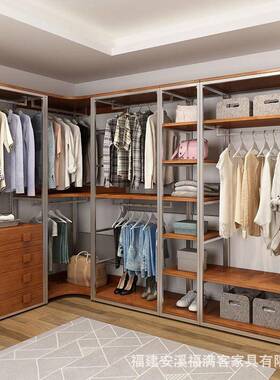 开DFP放式衣挂柜铁艺衣loft金属衣帽间置物入架步式衣帽架架落地