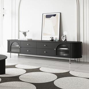 法式奶油风电视柜茶几组实合烤现代952简约225新0款高端漆黑色木