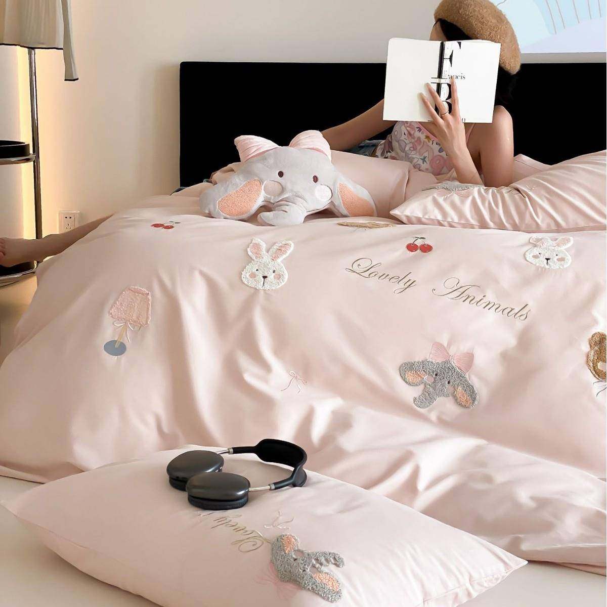 可爱卡SLB06通风全棉100长绒棉三棉四件套春夏纯裸睡单被套床床上