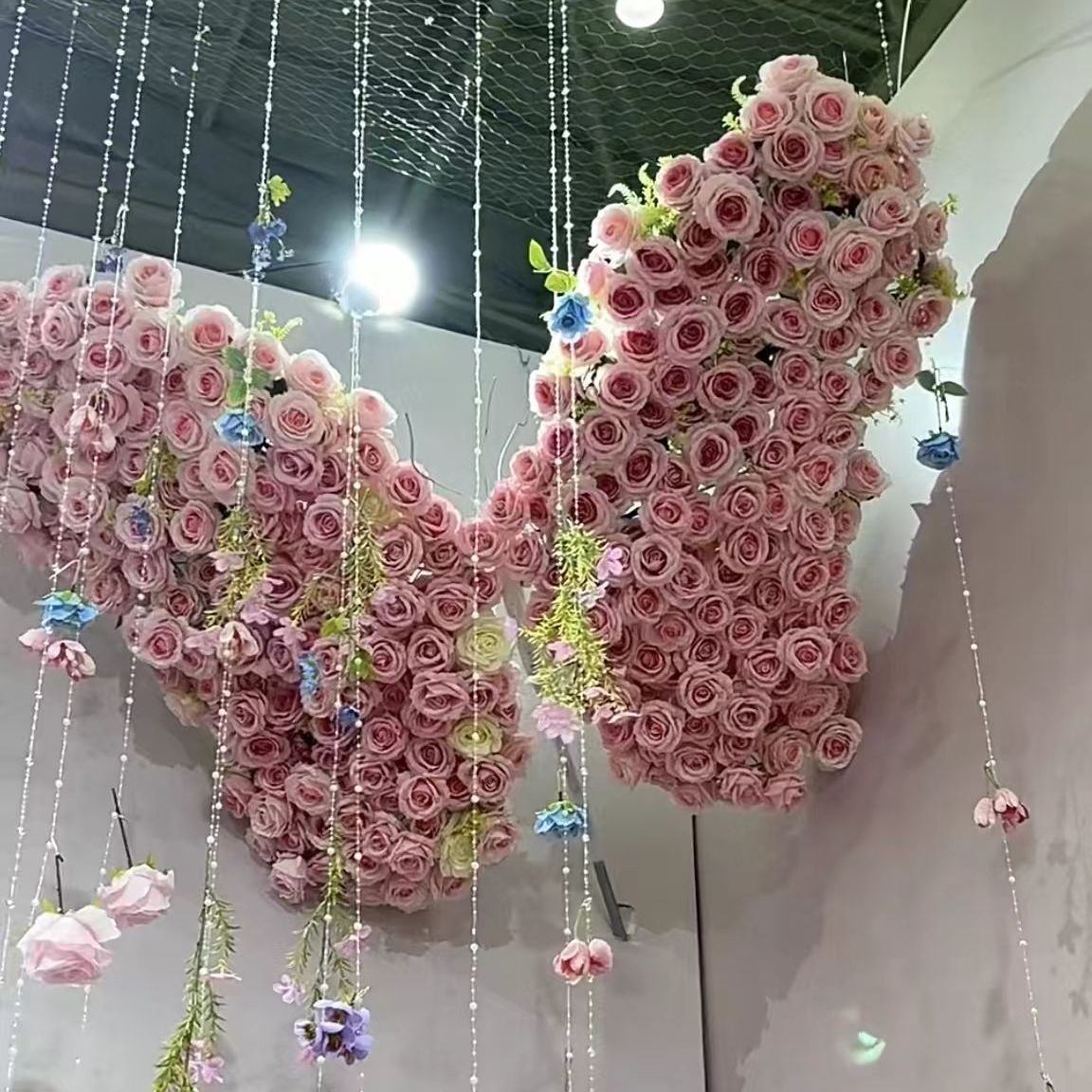 小巴黎粉红玫瑰仿真花墙婚庆