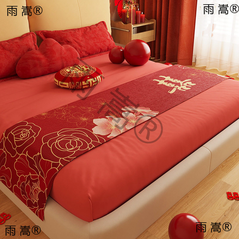 婚庆喜字红色轻奢床旗
