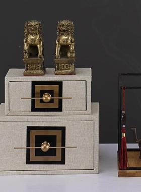 品古典中新式样板间电HEL视柜房客厅收纳盒组合饰摆件软装展书厅