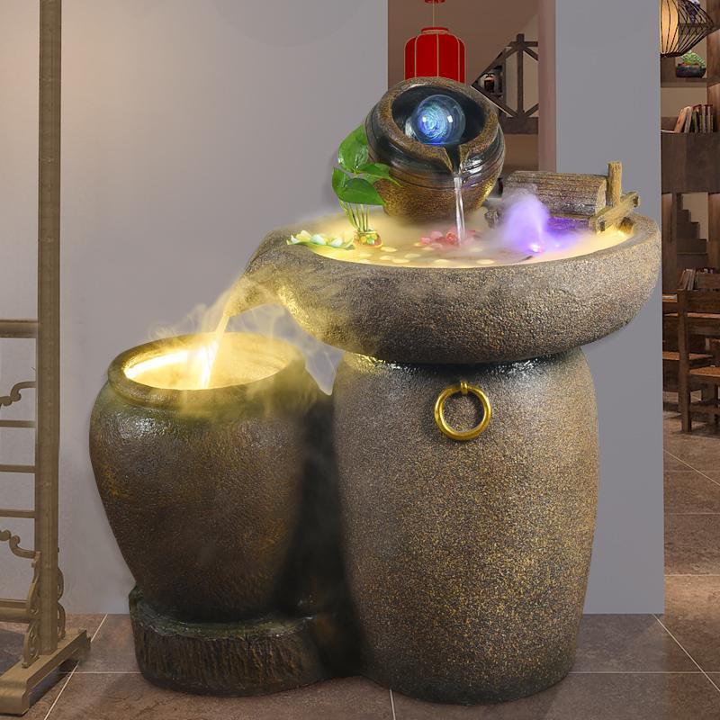 假山流水喷泉风庭水轮水景湿客厅居LNI加器花园院家装饰落地摆件