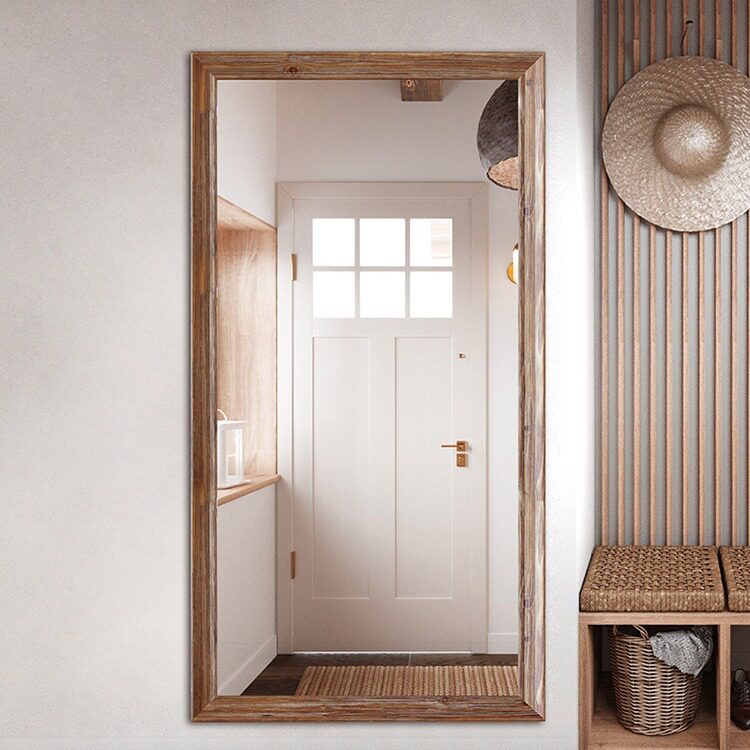 ?欧式美式穿衣镜实木全身镜复古风落地镜家用服装店木质大镜子挂