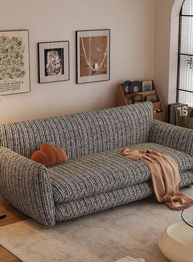 法式复2古条纹排棉年麻布艺沙发客厅小户型双三人位直沙发0NAB25