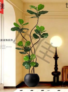 绿琴叶植榕树轻奢室内盆栽大型仿生植花75303物假客厅落地摆件