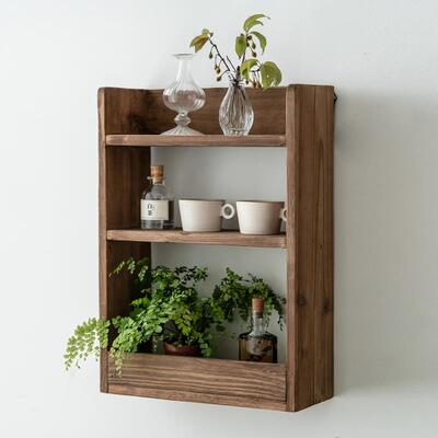 4I家家居日式实木上墙复壁344柜客厅置绿植装饰物柜古挂式隔层润