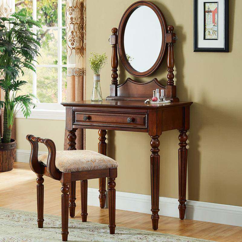 式JEH村梳妆台迷卧室小户型复古乡实木深色你欧式化妆桌镜凳田美