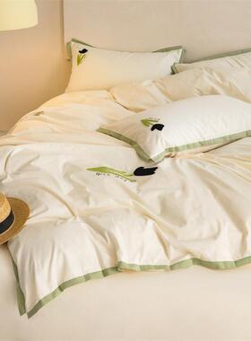 A类60支水洗棉四件套全棉10纯0套棉床被单宿舍三GIM件套床笠床上