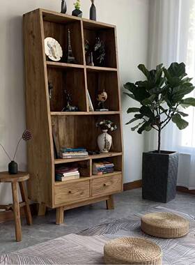 老榆木现代简约书柜VGK子实木格书架卧置室书房客落地物展厅示柜