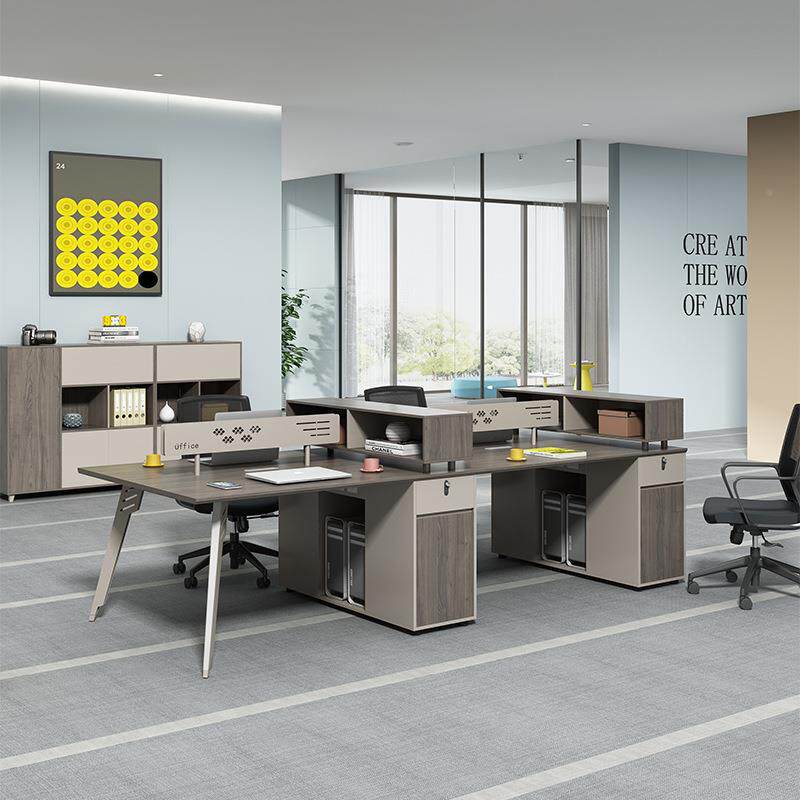 胡桃木3-1新款员工桌职员办公桌桌椅组六人位简约公现代办公办合