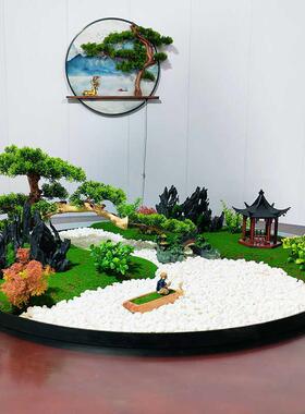 热销新款HVB桌中间转摆饭花桌摆电餐动盘苔藓店包间餐厅微缩景观