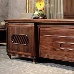 黑胡理桃老板294桌董事长大班新中式 办公高桌总经办台公室档家具