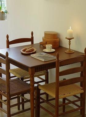 美复式古实餐桌椅组合现代木约客厅小WWA户型饭桌简长方形中古风