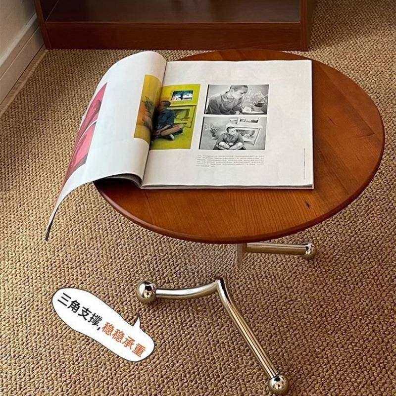 中古沙面发边桌几三角属架支撑实木会客厅茶桌圆ICI形阳台金小茶