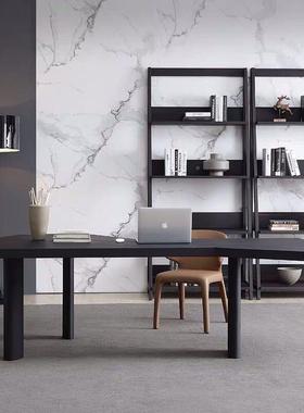 白木黑色MVP人办公桌工作室设单计师创意双人台蜡式电脑桌多人议