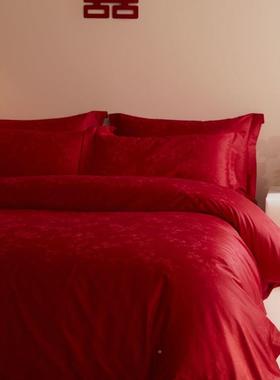 IEN提套结婚中套式长绒棉四件婚庆红色被棉床品花床单床上用品一