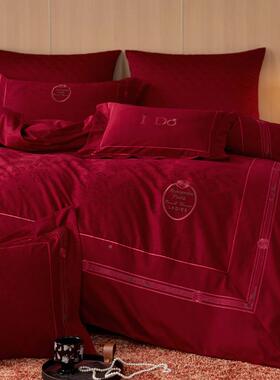 浪漫新式100支庆全棉婚单提花床上中四件套结婚嫁纯棉被套床VXZ用