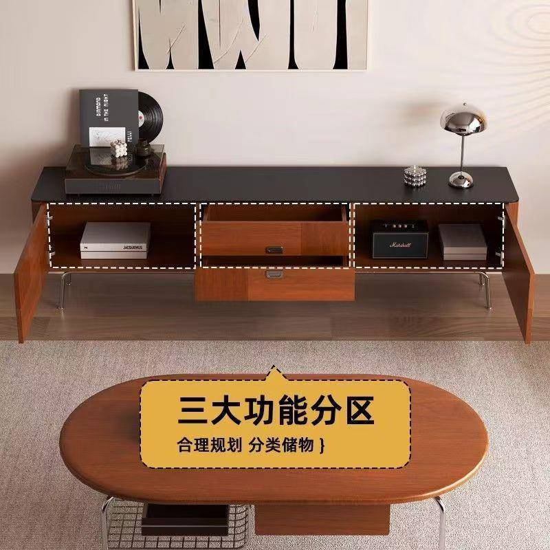 古风电视地柜茶几组合全实木客厅家用小型复户古CNK落柜中柚木色